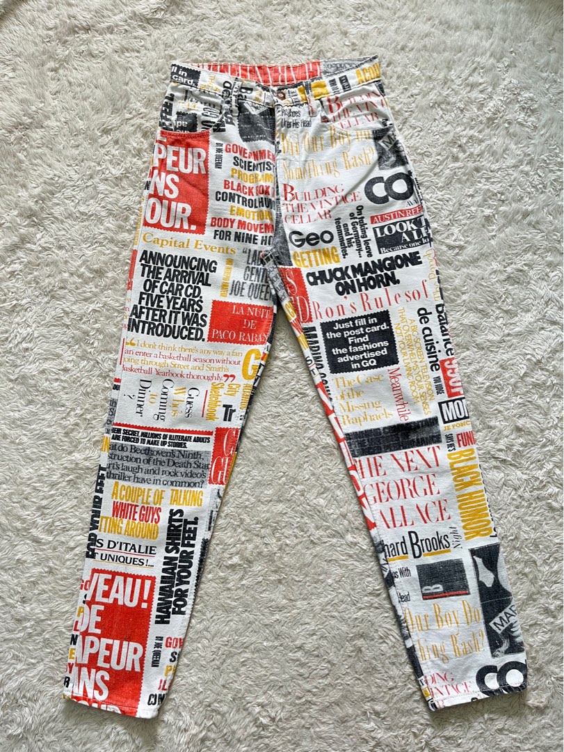 Vintage Auger Newspaper Print Jeans, Women's Fashion, Bottoms, Jeans