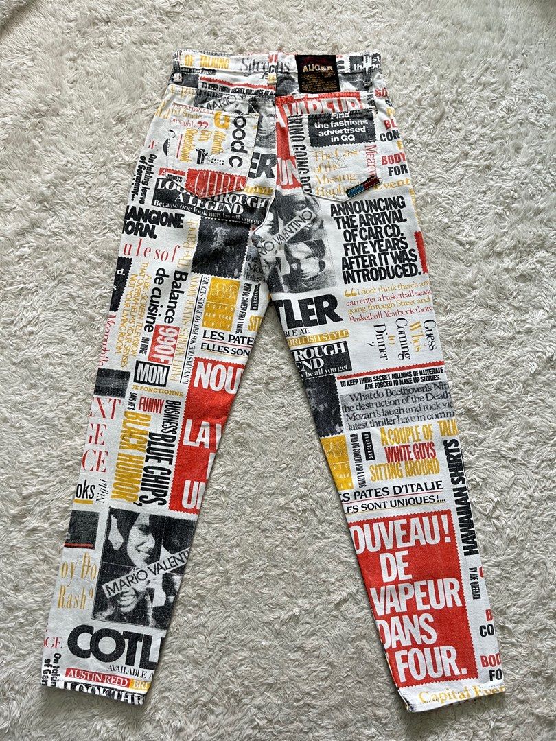 Vintage Auger Newspaper Print Jeans, Women's Fashion, Bottoms, Jeans