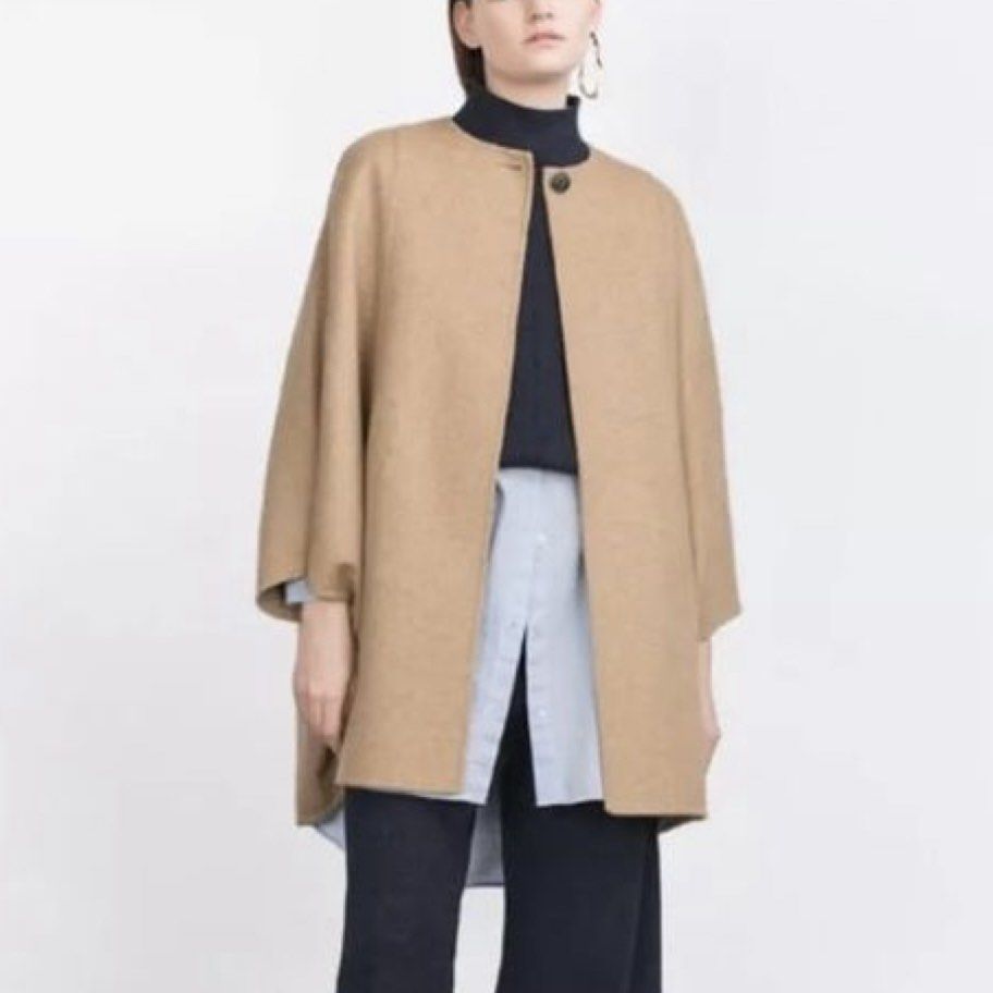 Zara Wool Blend Cape Coat Poncho in Camel Women s Fashion