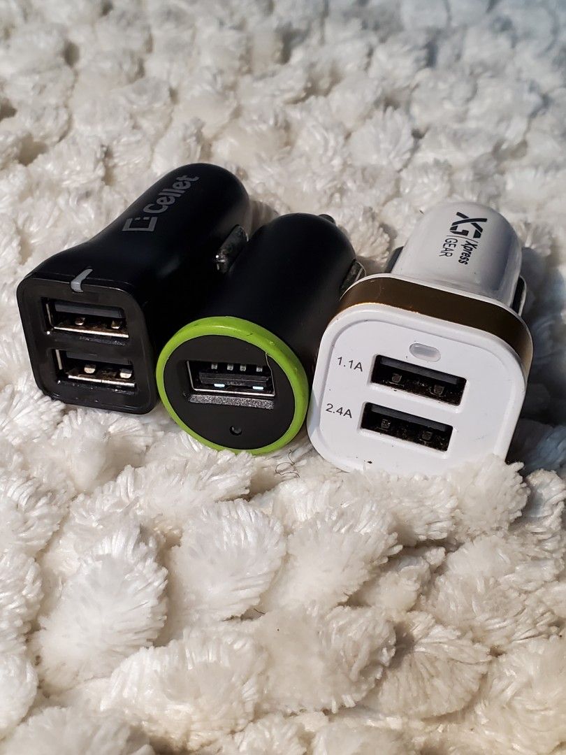 12V Car Charger/adapter (Category: Cables & Adaptors) located in Pasig City. Submitted by califinestcollectibles (Listing ID 1261794205, Image 2). Description: 12V Car Charger/adapter -monoprice select plus USB car charger 2ports 12-18v -Belkin 4.8 Amp power adapter F8M930 2port -Cellet 2.4Amp/12watts Dual USB 12-24v -Solaray dual USB 12-24v -ROAV by Anker Smart Charge Car Bluetooth adapter -250 -Express Gear 12-24v -belkin 2.1AMP Power Adapter F
