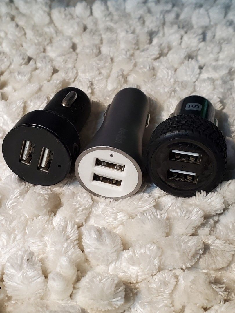 12V Car Charger/adapter (Category: Cables & Adaptors) located in Pasig City. Submitted by califinestcollectibles (Listing ID 1261794205, Image 3). Description: 12V Car Charger/adapter -monoprice select plus USB car charger 2ports 12-18v -Belkin 4.8 Amp power adapter F8M930 2port -Cellet 2.4Amp/12watts Dual USB 12-24v -Solaray dual USB 12-24v -ROAV by Anker Smart Charge Car Bluetooth adapter -250 -Express Gear 12-24v -belkin 2.1AMP Power Adapter F