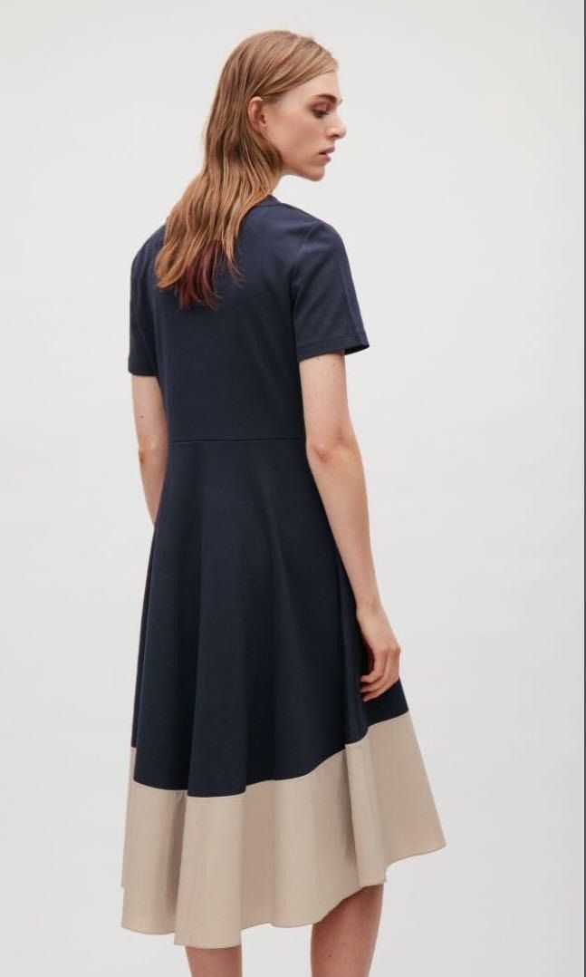 220 Cos Panelled Jersey Dress Colourblock UK M Navy Taupe