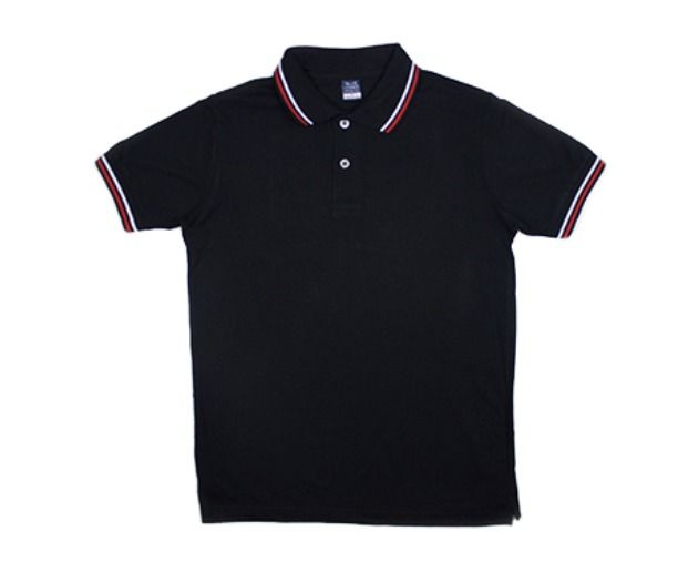 Black polo with red top collar