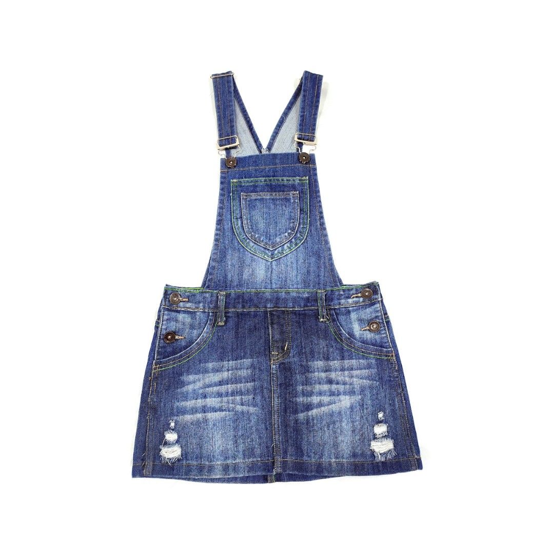 Distressed denim hot sale overall skirt