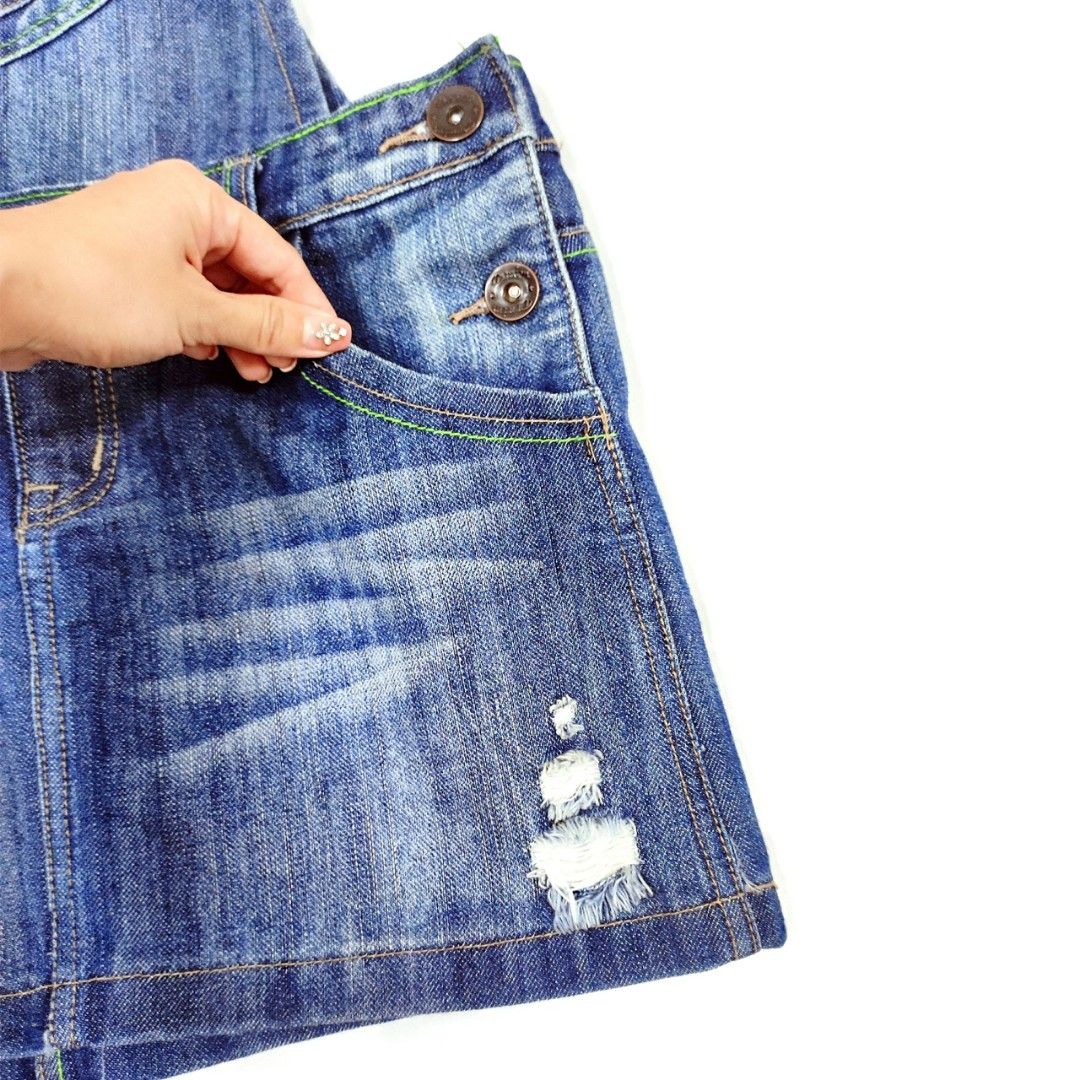 Distressed denim deals overall skirt
