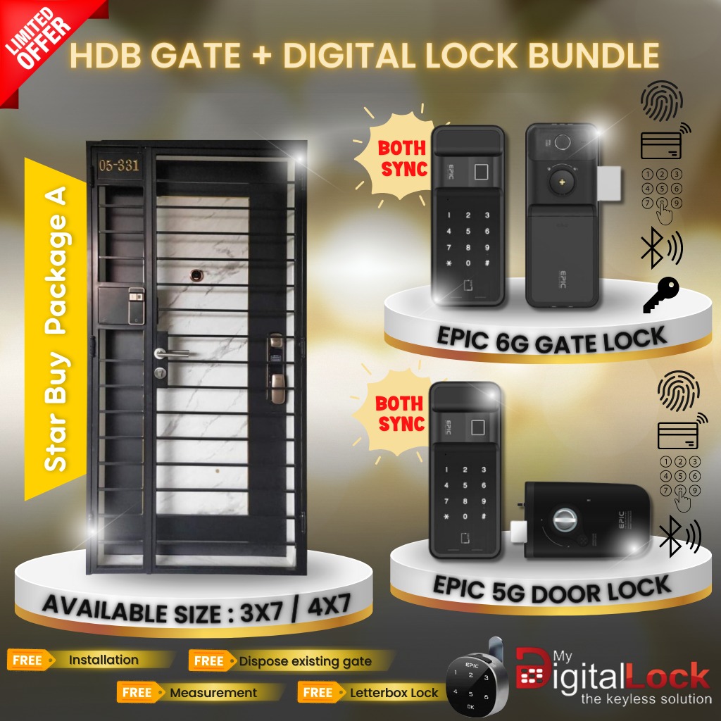 [ Limited Offer ] HDB Gate + Epic Digital Door & Gate Lock Bundle