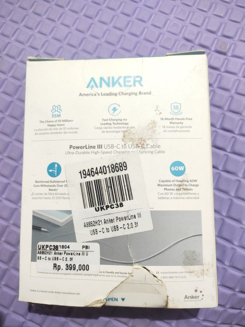Anker PowerLine III USB-C & USB-C 2.0 ケーブル (0.3m ホワイト)  60W USB PD対応 MacBook Pro Air iPad Pro Air Galaxy 等対応  PayPay ■