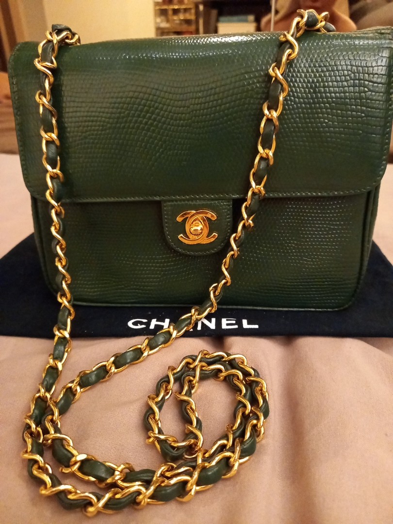 AUTH Chanel Lizard Square 20cm 24K Gold Hardware, Luxury, Bags & Wallets on  Carousell