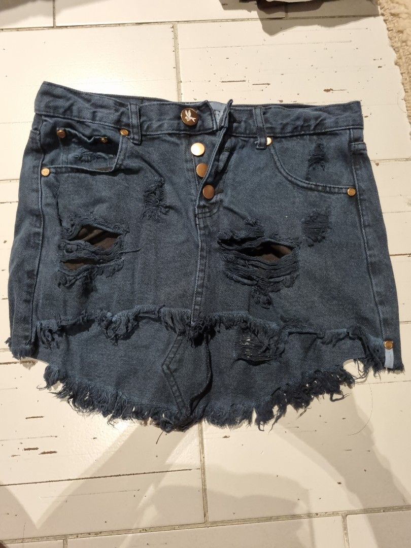 Black Denim Skirt One Teaspoon 25 Ripped Distressed Junkyard