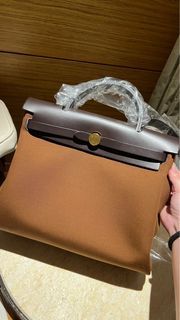Hermes Etoupe Canvas and Ebene Vache Calfskin Leather 2-in-1 Herbag TPM Bag  - Yoogi's Closet