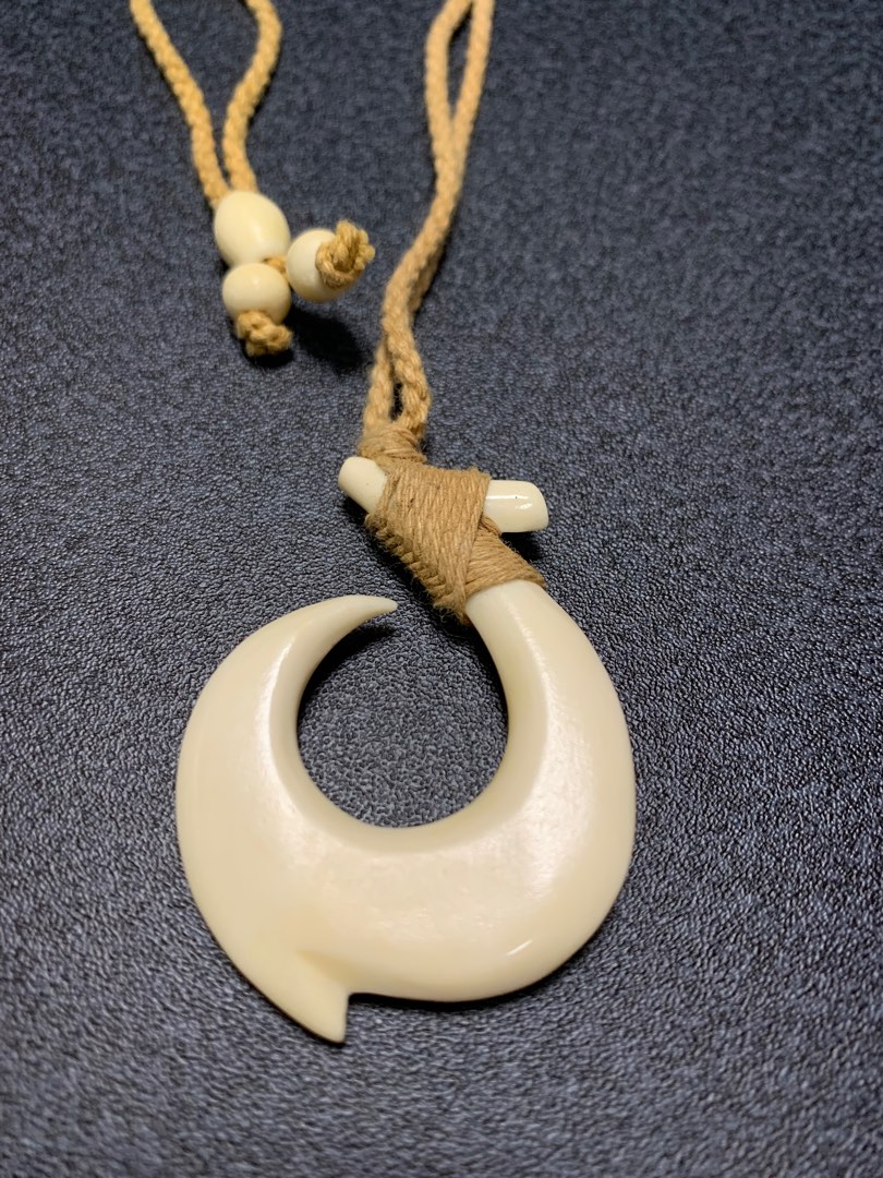 hand carved bone fish hook necklace