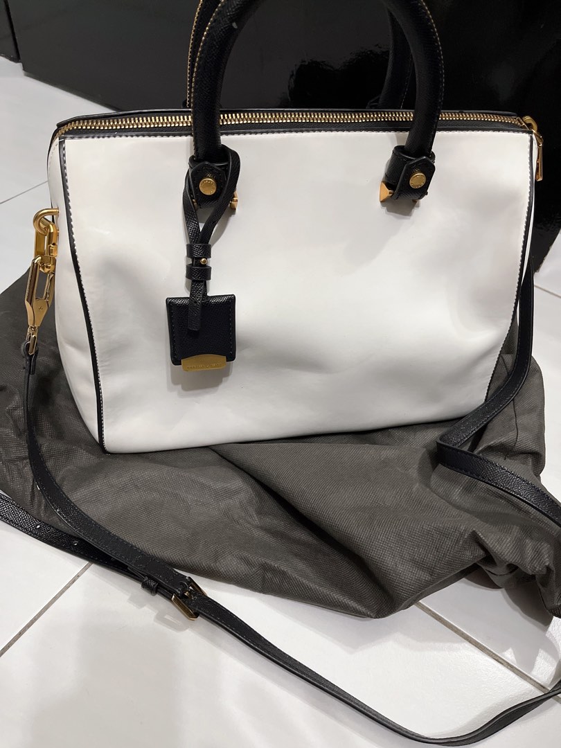 Longchamp White Leather Cosmos Large Shopper Satchel Tote Bowling Bag Purse  | eBay