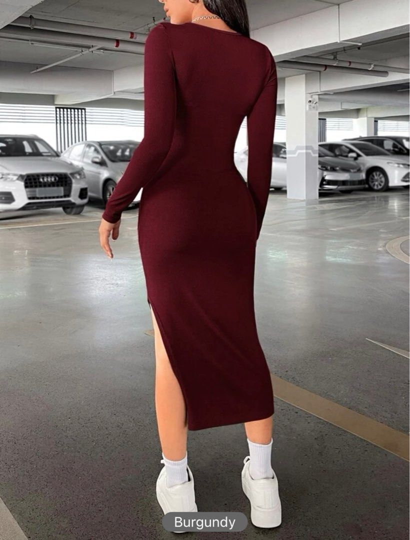 Burgundy bodycon maxi dress online
