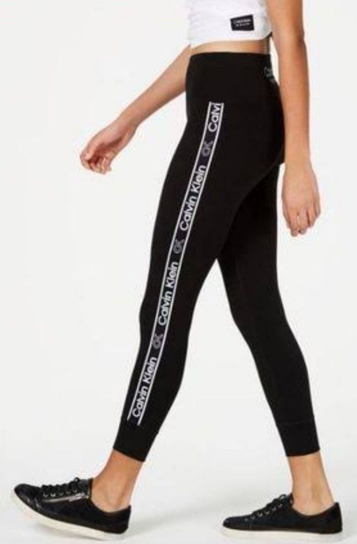 NWT Women's Calvin Klein Leggings Black CK Tape Logo White XS S L | eBay
