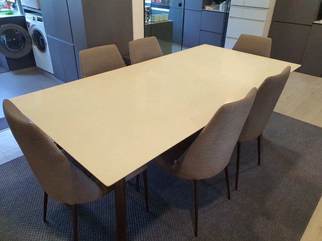 Cellini Quartzstone Dining Table set 6 seater, Furniture & Home Living ...