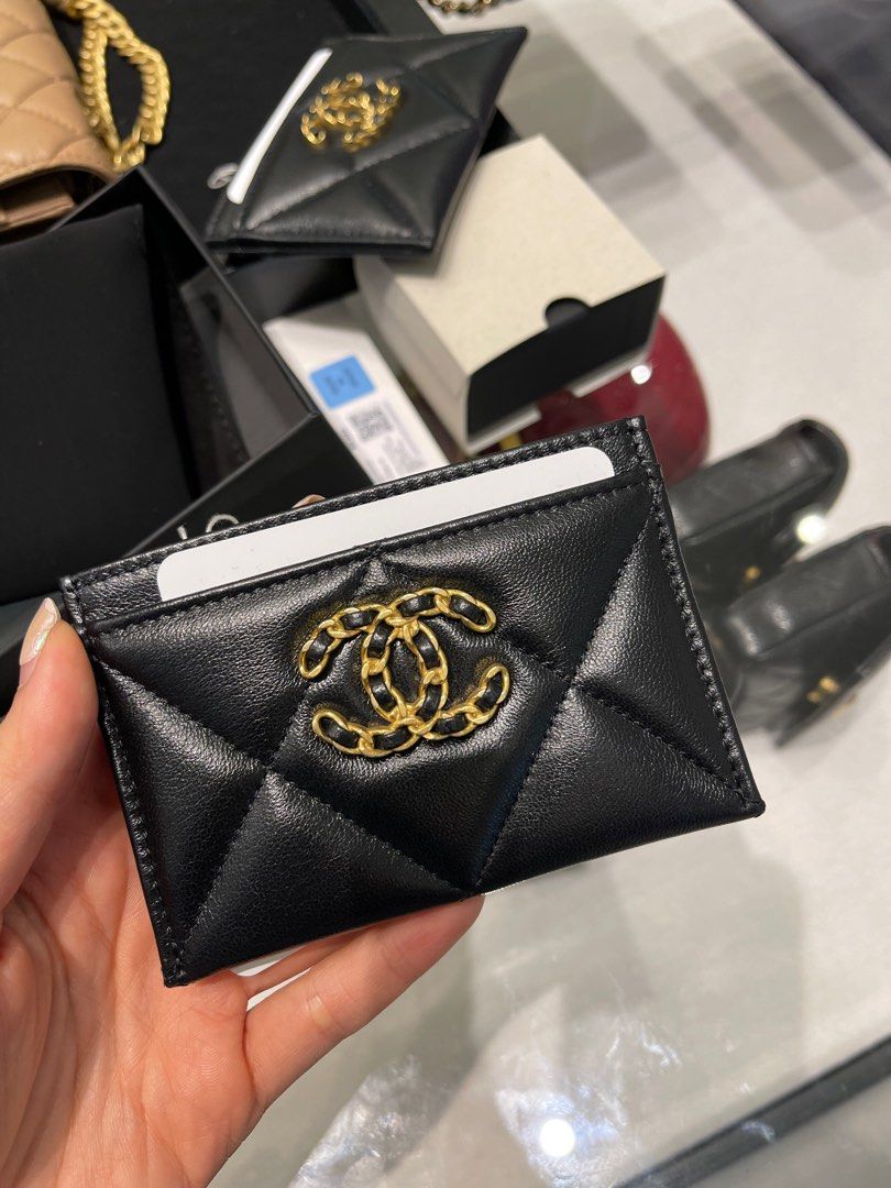 Chanel 19 Card Holder - Black Lambskin, Luxury, Bags & Wallets on