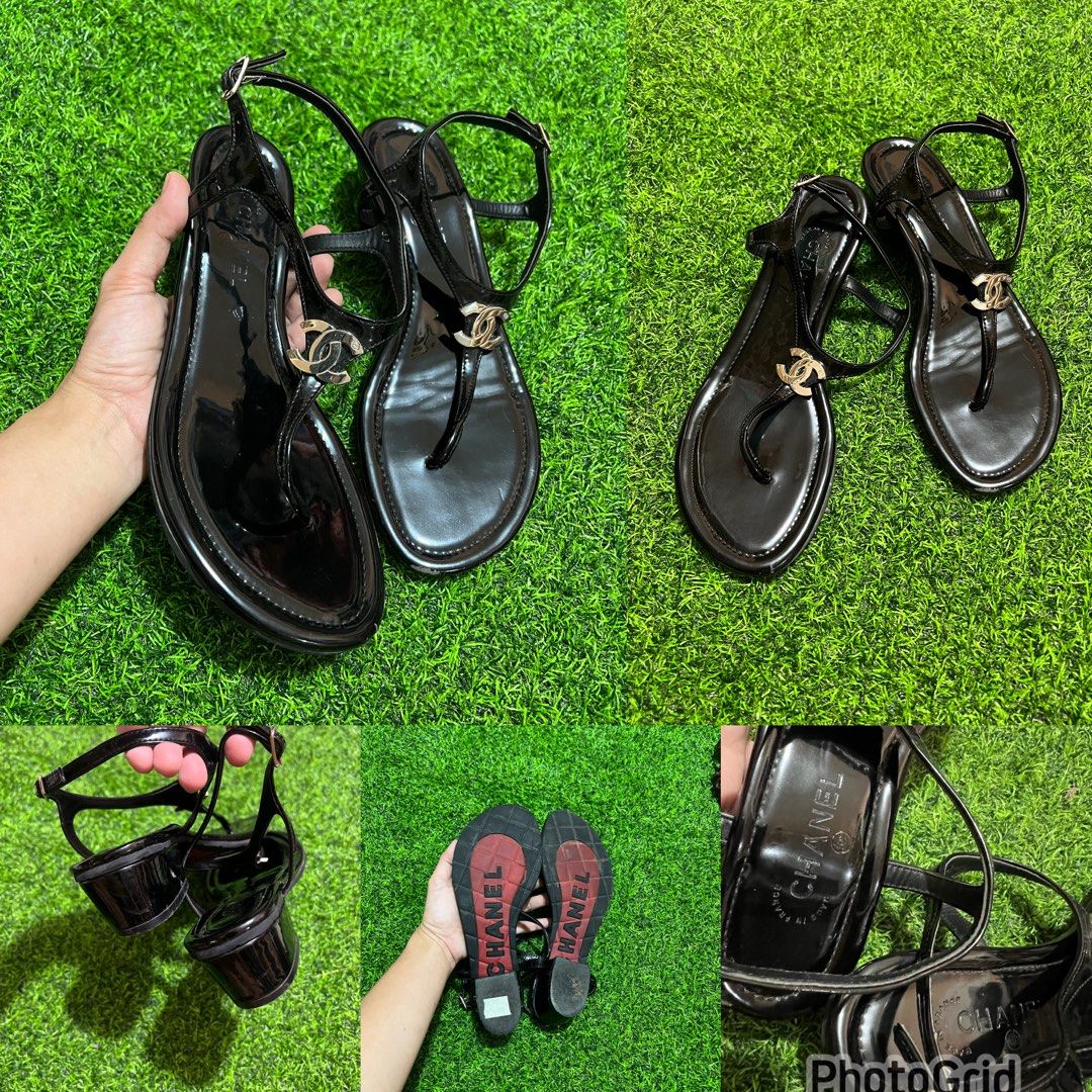 Chanel Black Satin CC Velcro Strap Flat Sandals Size 40 Chanel