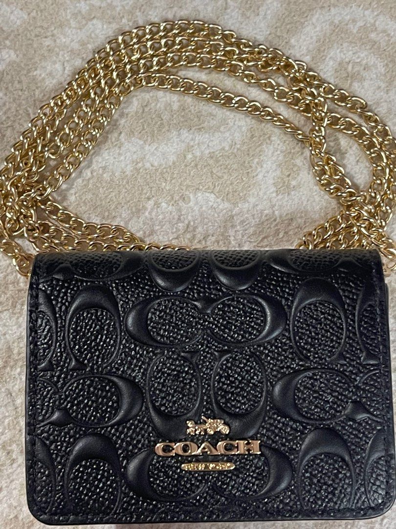 NWT Coach Mini Wallet On A Chain In Signature Leather C0059 IMBLK