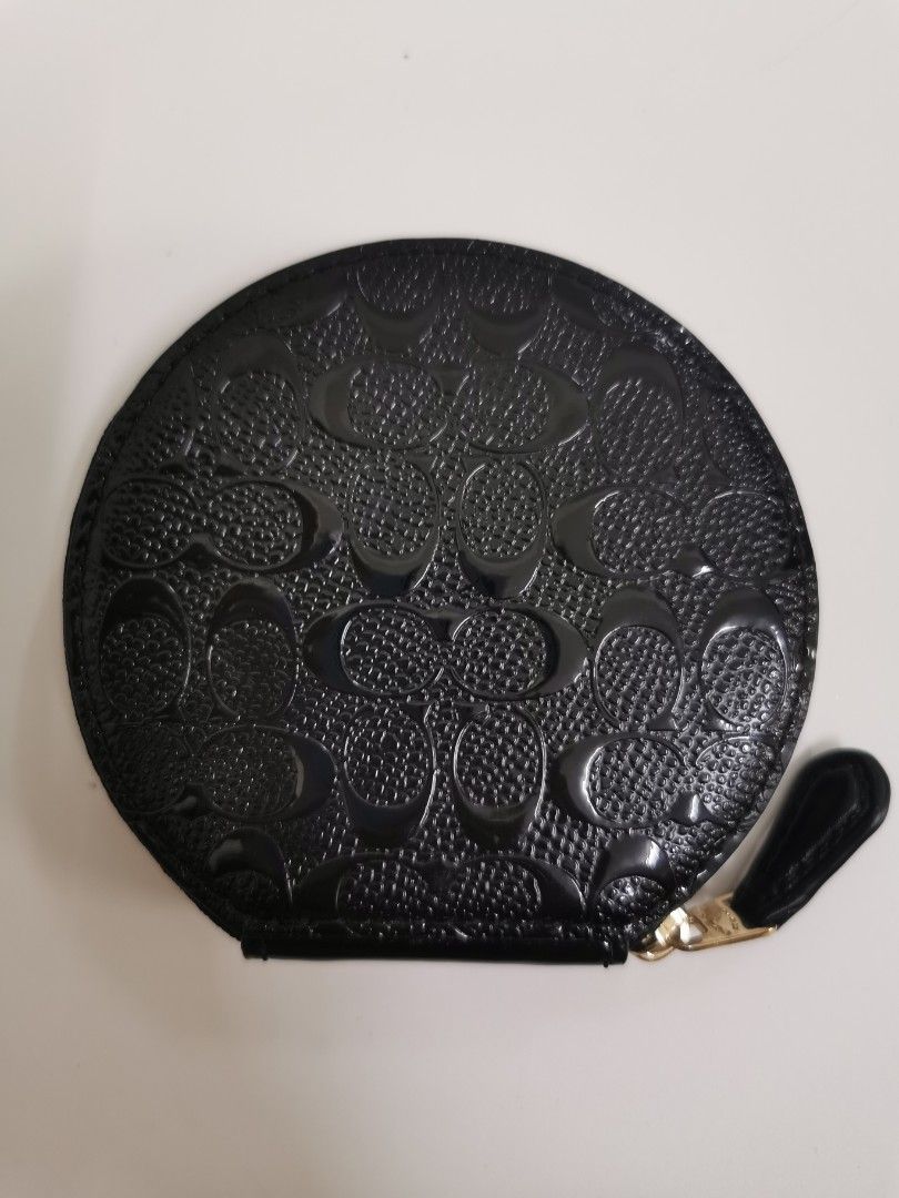 Bags | Coach Glitter Leather Round Coin Case Goldsilver | Poshmark