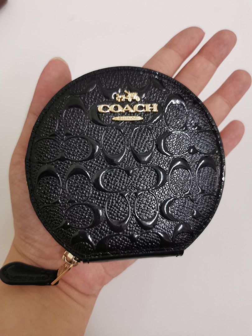 Coach Round Leather Coin Case Wallet Purse Cards Womens Handbag - Platinum