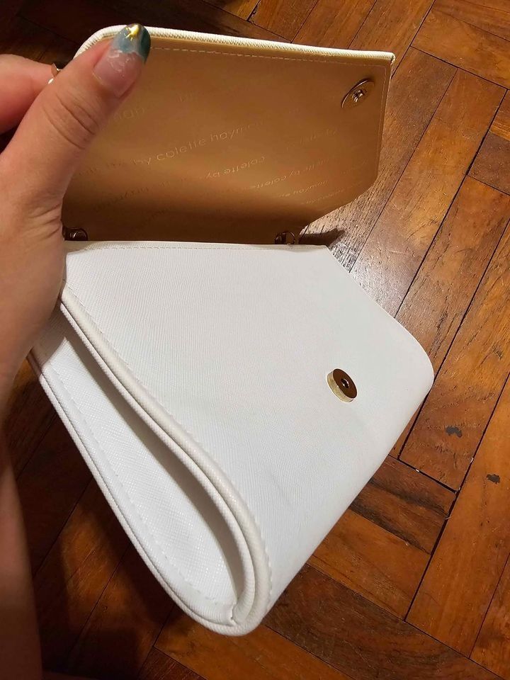 Colette Hayman White and Gold Clutch