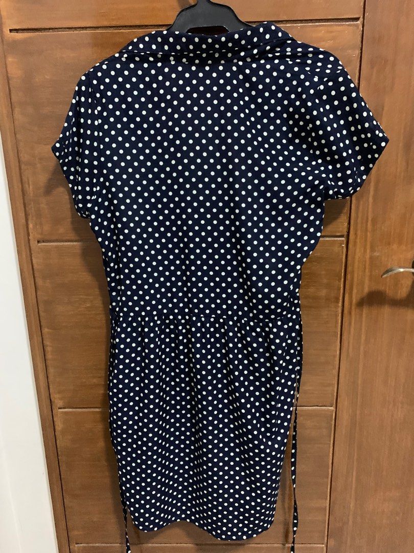 Crissa Polka Dots Dress (Category: Dresses) located in Pasay City. Submitted by byethings (Listing ID 1261820041, Image 2). Description: Size: Large (fits to Medium frame) Color: Navy blue with polka dots.