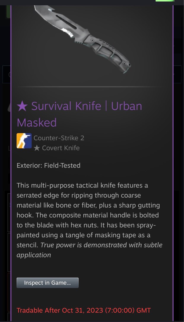 csgo Survival knife Urban Masked, Video Gaming, Gaming Accessories
