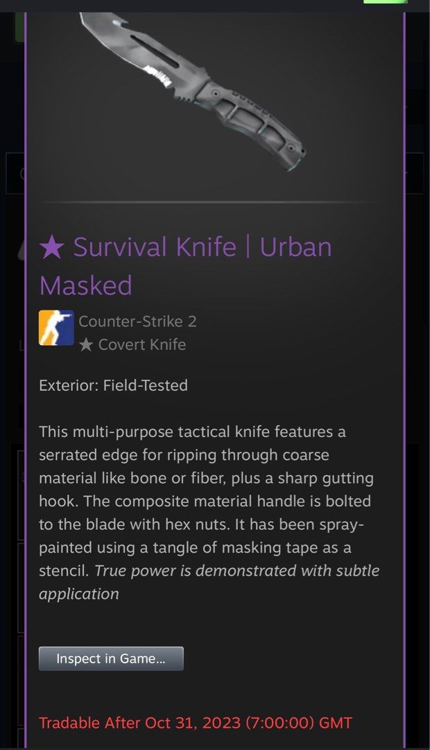 csgo Survival knife Urban Masked, Video Gaming, Gaming Accessories