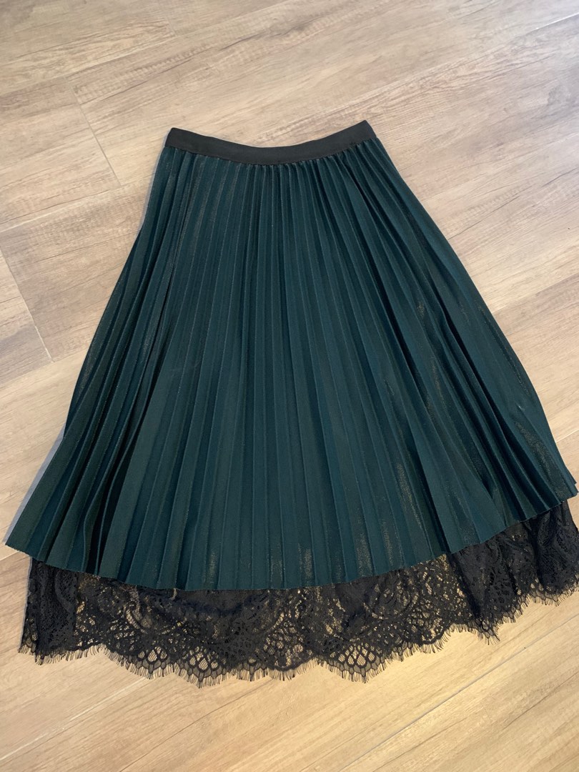 Green pleated lace skirt online