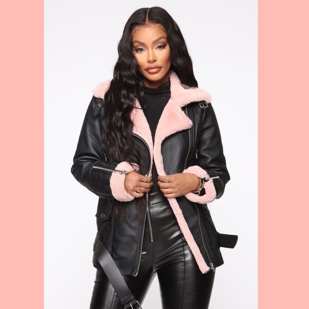 Fashion nova fuzzy sleeve leather jacket - アウター