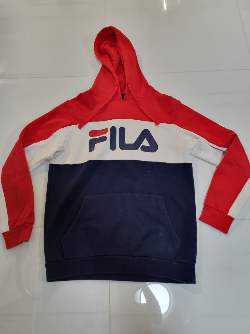 Red white and blue fila hoodie sale