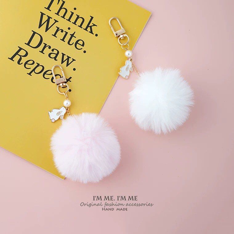 Fluffy rabbit fur ball keychain Hobbies Toys Stationery