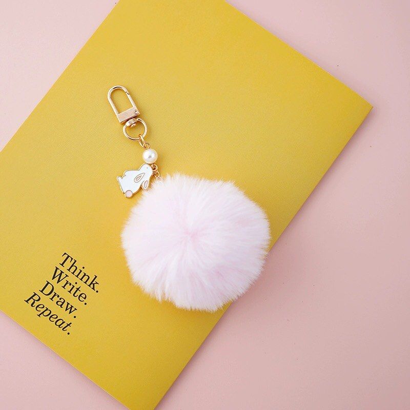 Fluffy rabbit fur ball keychain Hobbies Toys Stationery