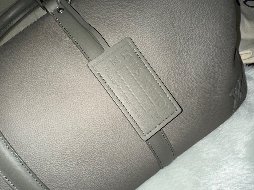 Louis Vuitton Virgil Abloh Gray Aerogram Leather City Keepall Silver Hardware, 2021-2022 (Like New), Handbag