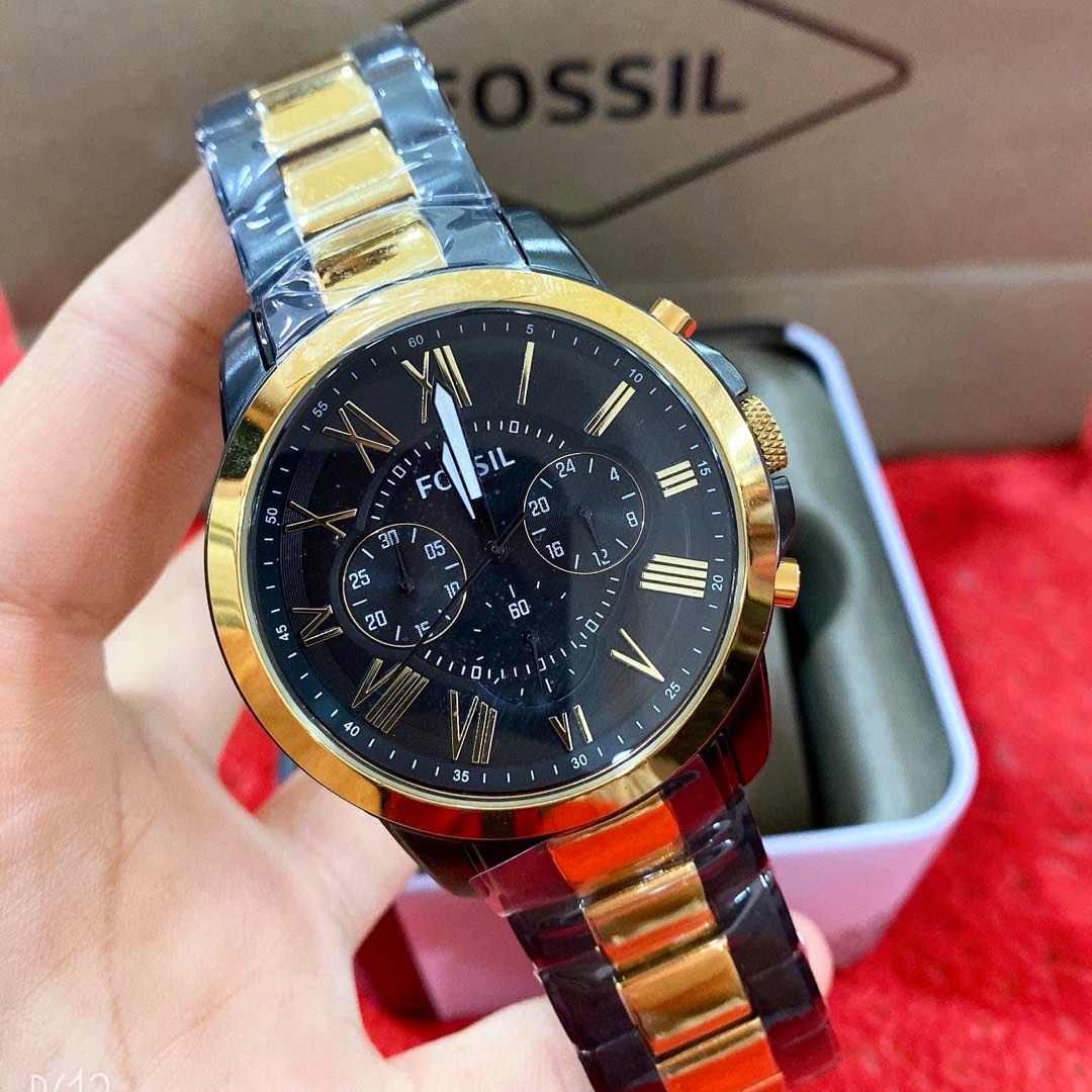 FOSSIL GRANT STEEL TWO TONE BLACK DIAL AUTHENTIC WATCH