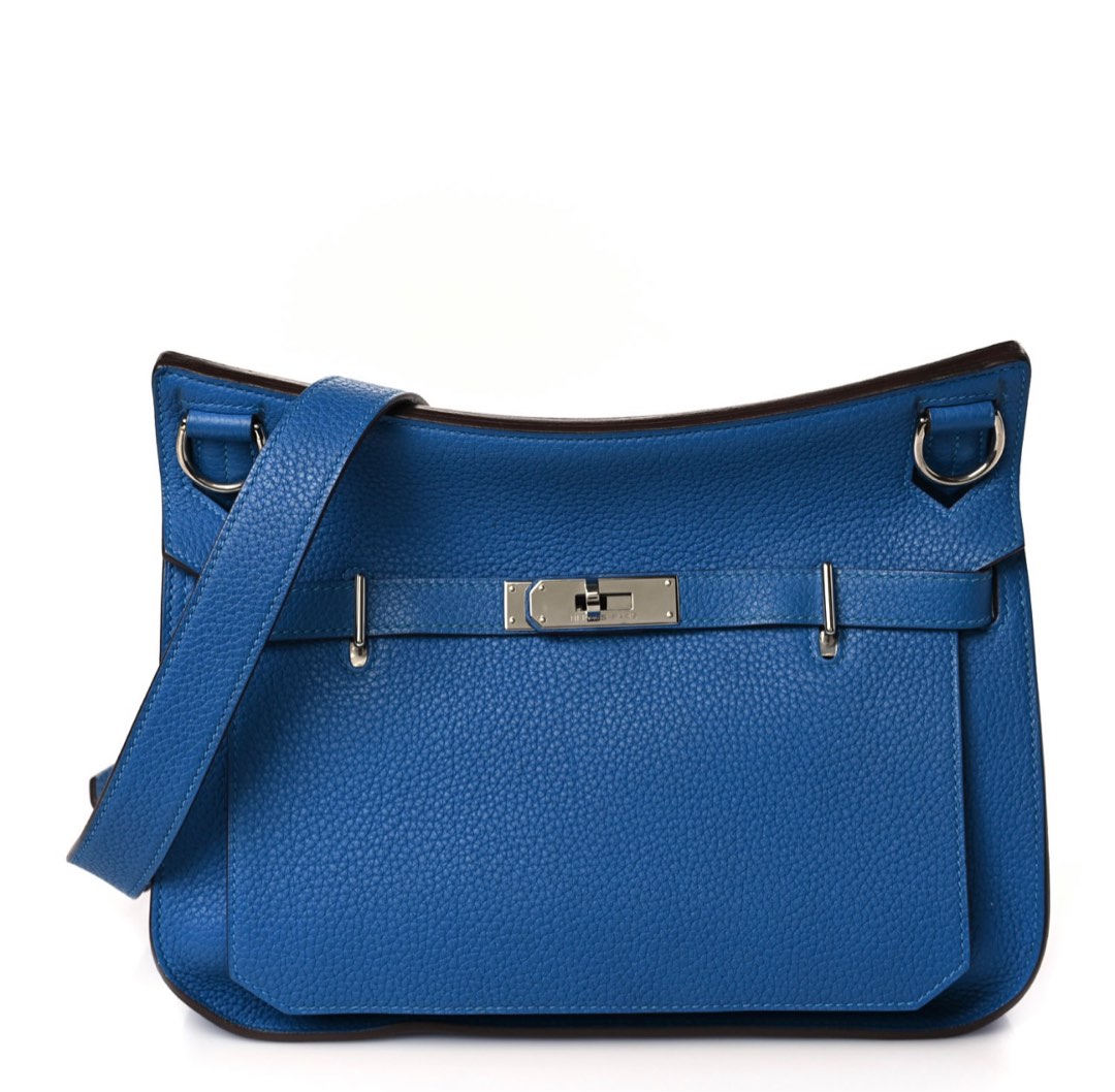 Hermes Jypsiere 34 Shoulder Bag Taurillon Clemence Blue, Women's