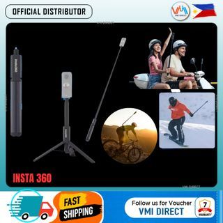 Insta360 2-in-1 Invisible Selfie Stick + Tripod for vlogging,with 1/4 screw,for Insta360 ONE X3/X2/RS/R/GO 2 and Action Cameras Accessories Compatible with All Insta360 Cameras Lightweight Aluminum Construction Collapsible and Expandable - VMI Direct