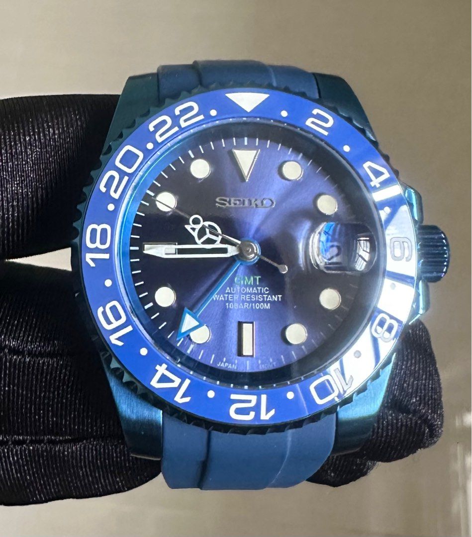 IN STOCK Frost Blue Seiko GMT 24 hr hand Luxury Watches on