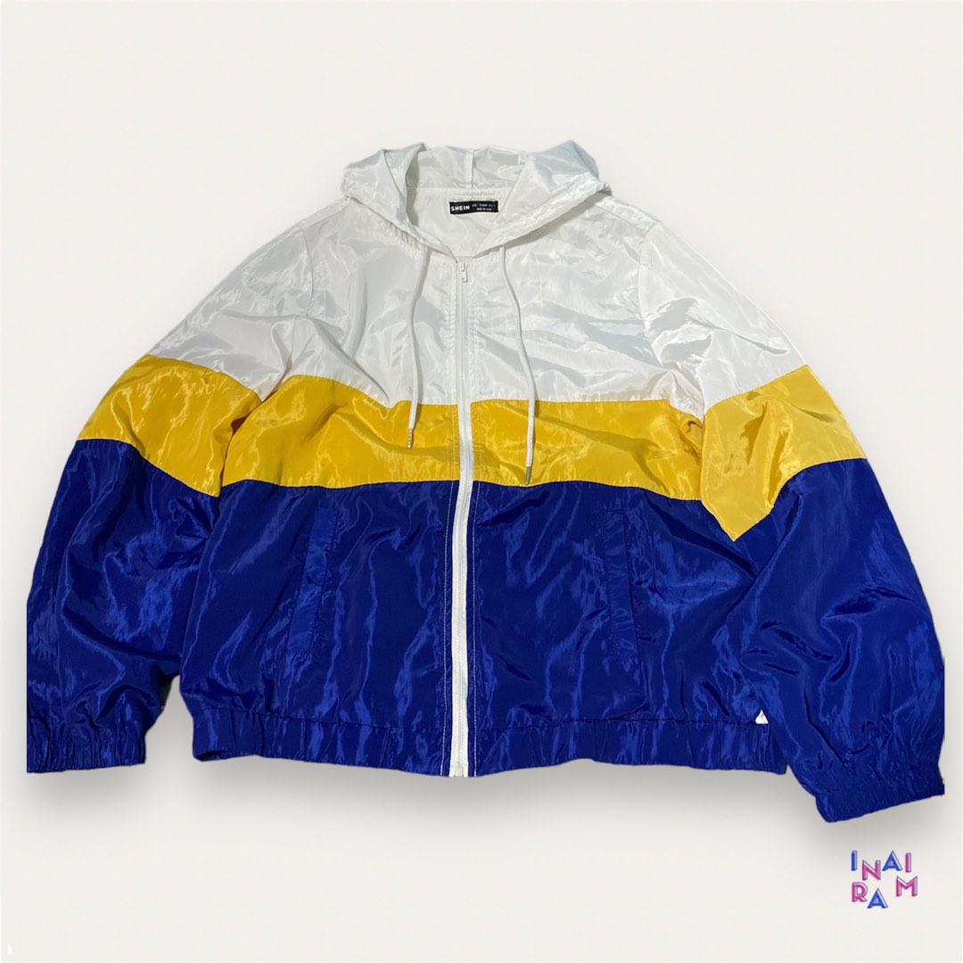 Yellow blue and white windbreaker store