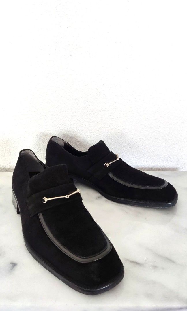Mens black suede slip on shoes top