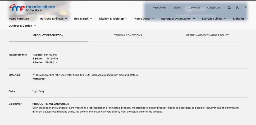 Mandaue Foam Sofa Protector 2 seater light grey, Furniture & Home