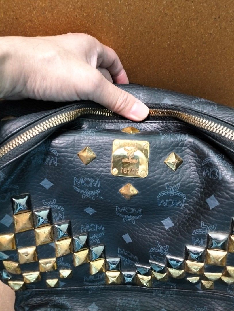 Mcm large studded backpack top