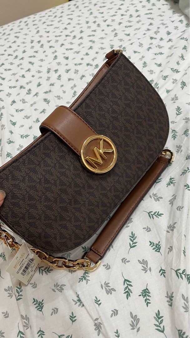 Michael Kors Carmen XS Leather Pouchette Shoulder Bag (Brown), Luxury, Bags  & Wallets on Carousell