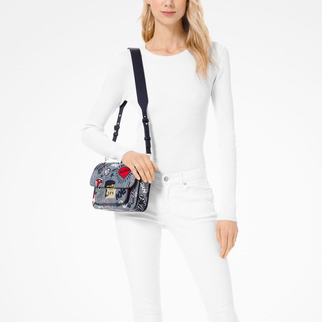 MICHAEL MICHAEL KORS Sloan Editor Embroidered Denim Crossbody Bag