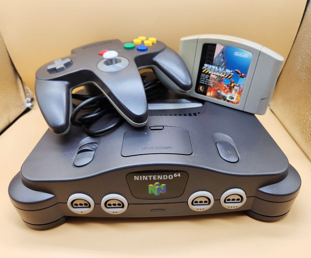 Modded Universal Cartridge Slot Nintendo 64 Black N64 Console w a Controller grey Controller Japan Genuine Retro console Retro game