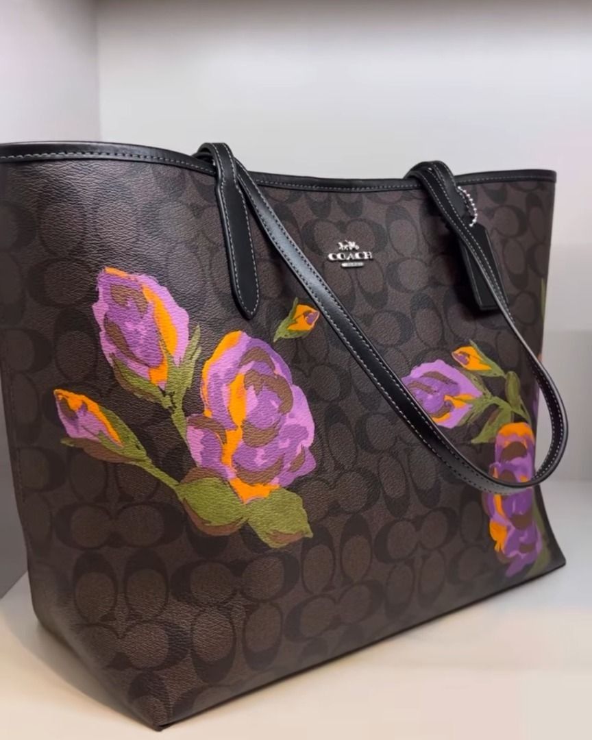 Coach rose cheap print tote
