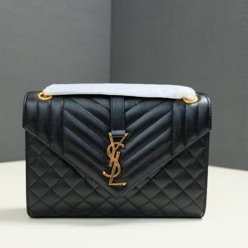 Ysl Caviar NEW YSL Envelope Caviar Medium Black GHW