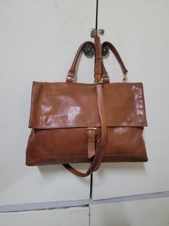 Nicole Miller tan genuine leather briefcase laptop bag document bag