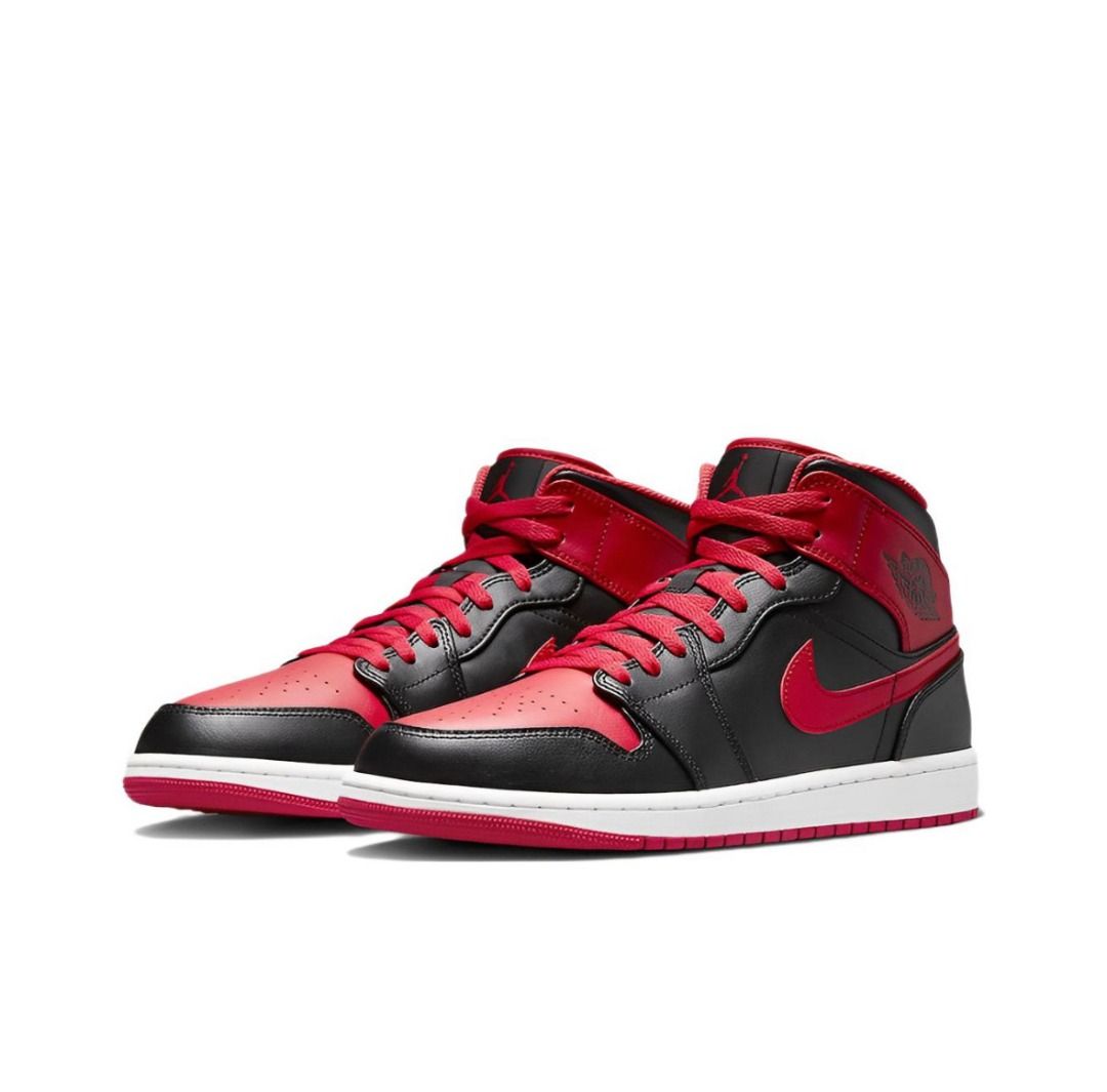 Nike Air Jordan 1 Mid jari kaki hitam dan merah Men s Fashion