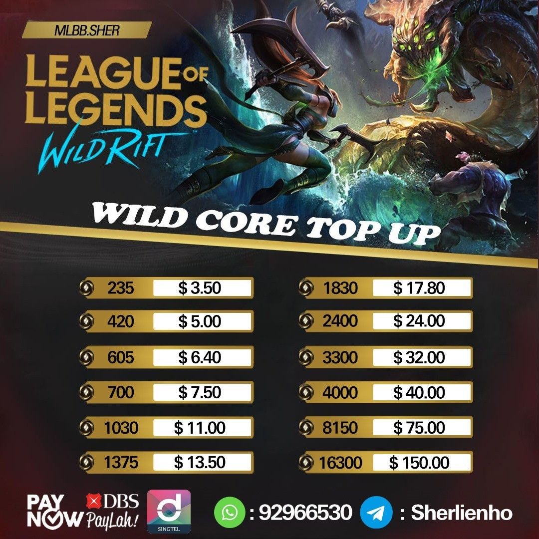 Wild Core League Of Legends PC Riot Points Top up & League Of Legends Wild Rift ...